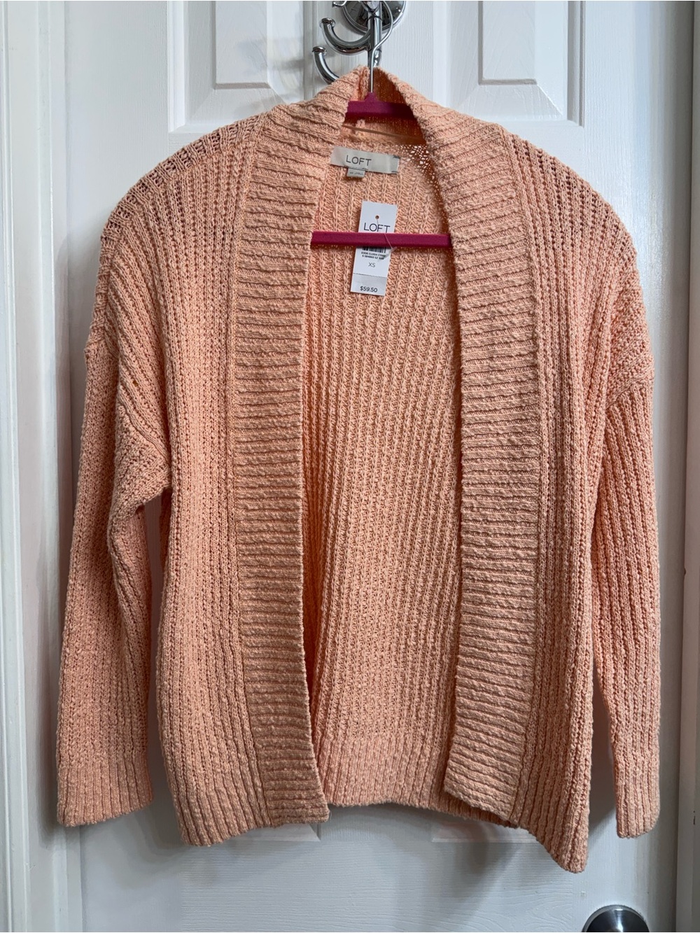 LOFT Women’s Peach Open-Front Ribbed Cotton Cardigan, New with Tags